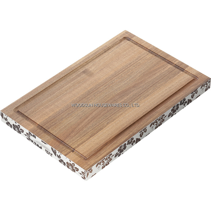Woodsun Laser Engraving Colorful Slicing Sink Oak Cutting Board Shelf With Groove