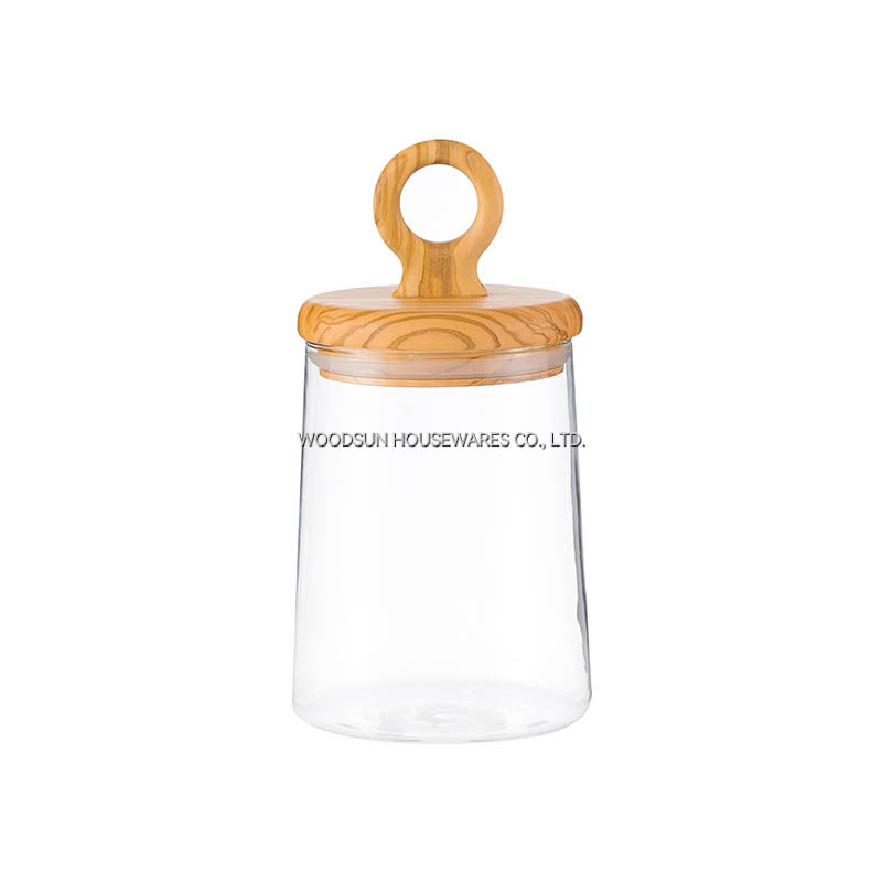 Woodsun Olive Wood Glass Silicone Canister Wood Lid Glass Container
