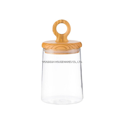 Woodsun Olive Wood Glass Silicone Canister Wood Lid Glass Container