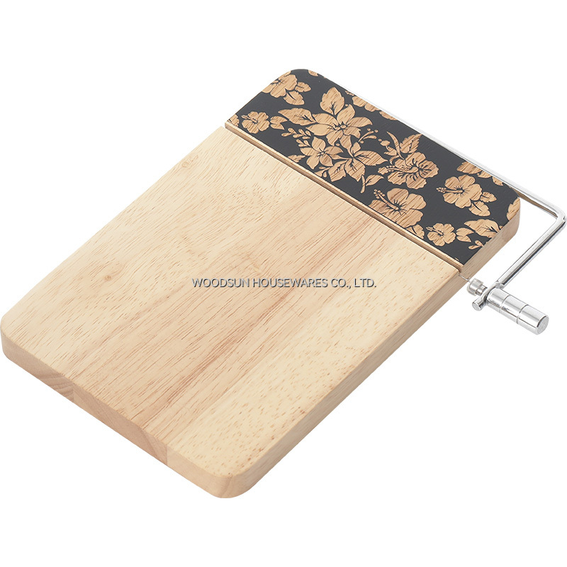 Woodsun Home and Kitchen Rectangle Rubber Wood Cheese Board With Slicer