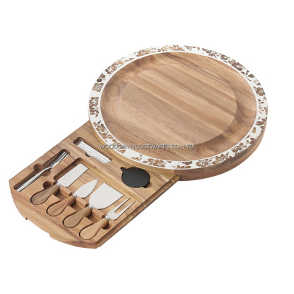 Woodsun Laser Engraving Round Rubber Wood Bulk Custom Cheese Boards With Cutter