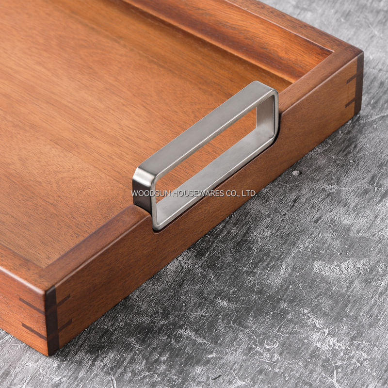 Woodsun Metal Handle Rustic Wood Serving Board Plate Tray