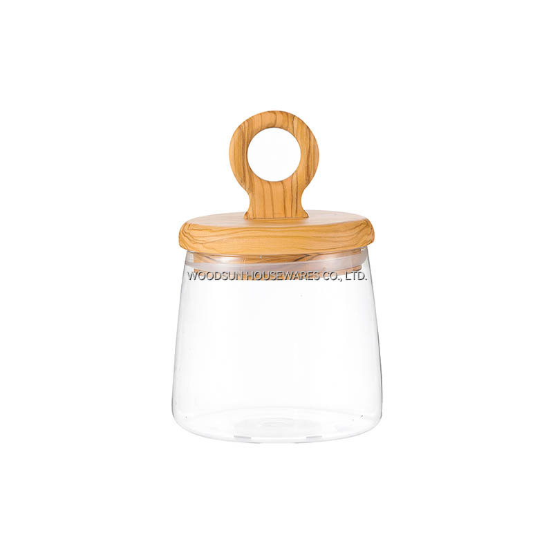 Woodsun Olive Wood Glass Silicone Canister Wood Lid Glass Container