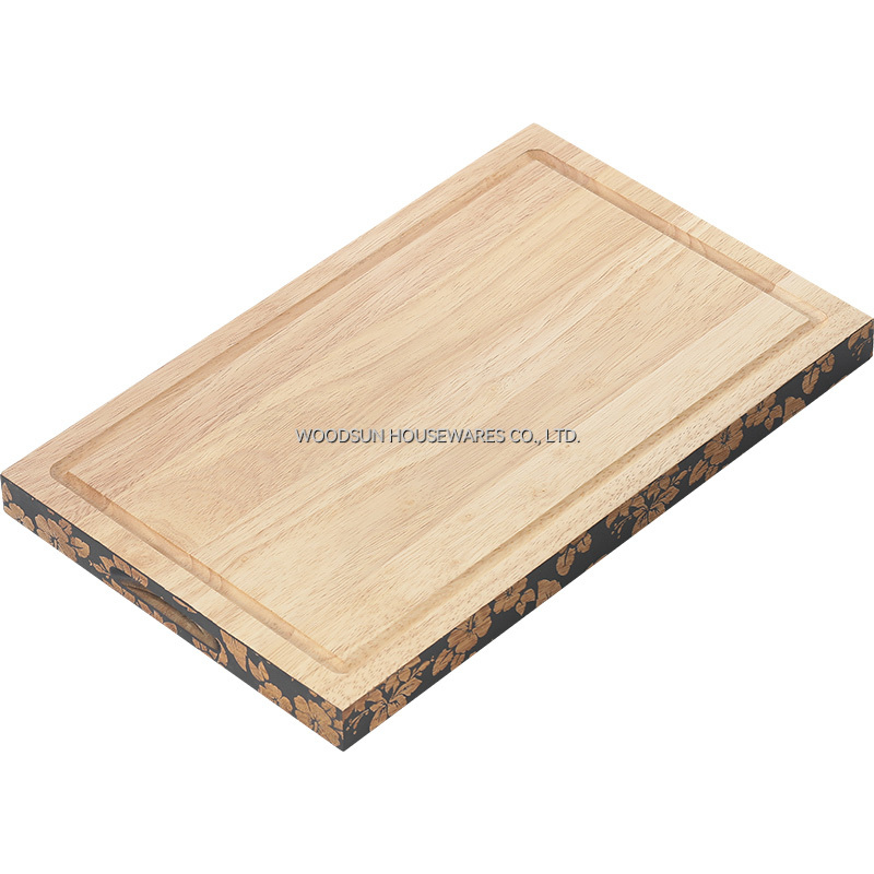 Woodsun Laser Engraving Colorful Slicing Sink Oak Cutting Board Shelf With Groove