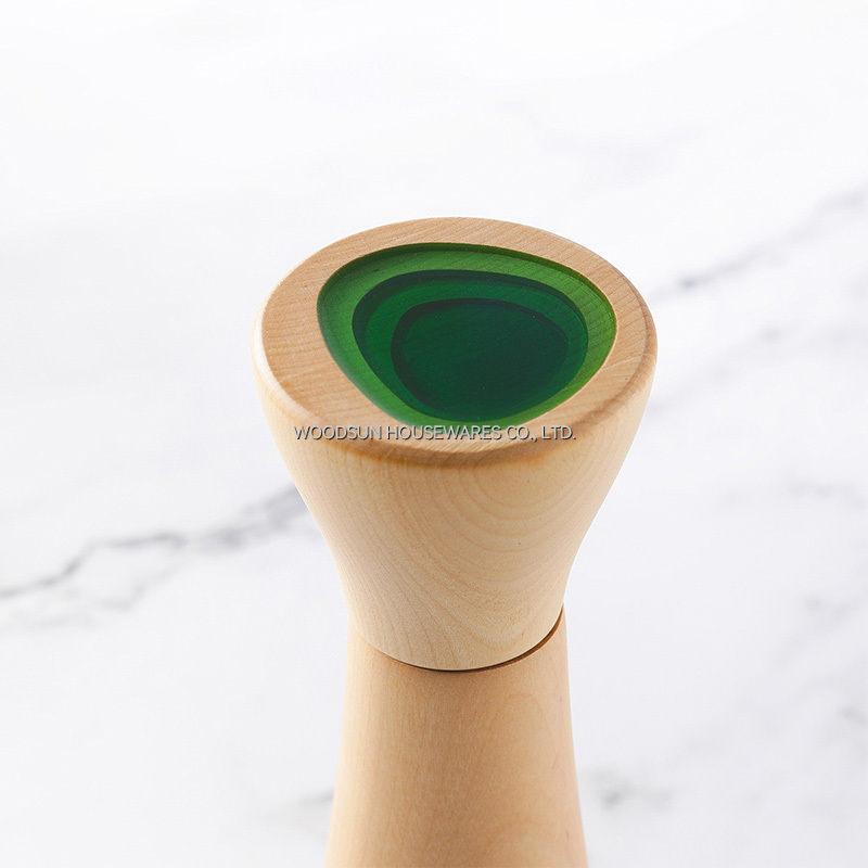 Woodsun Hard Maple Resin Ceramic Aluminum PP 303S/S Grinder Salt And Pepper Mill