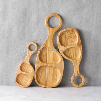 Woodsun Custom Divided Holzerne Snackteller Mit Griff Plato De Merienda Wooden Plates 2026 for Serving
