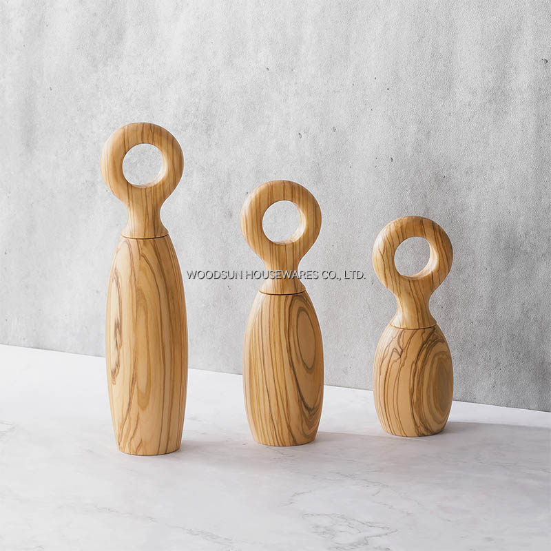 Woodsun Olive Wood Kitchenware Salt and Pepper Mills Grinder Set Gold