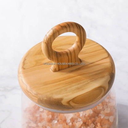 Woodsun Olive Wood Glass Silicone Canister Wood Lid Glass Container