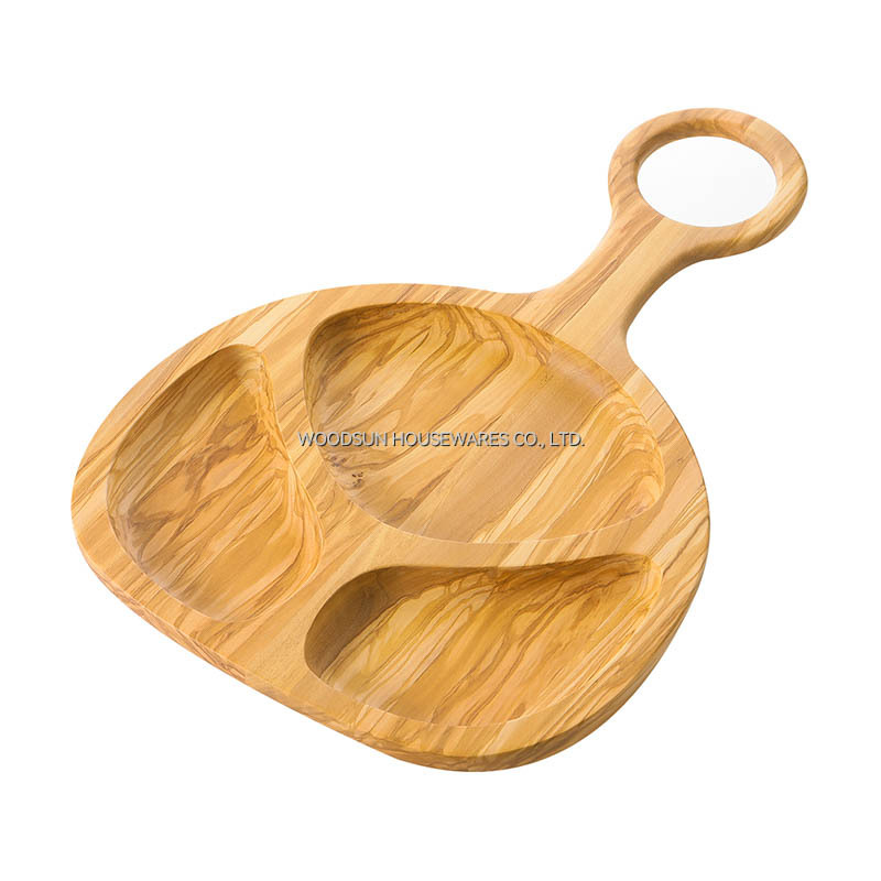 Woodsun Modern 3 Grids Chip and Dip Wooden Serve Plates