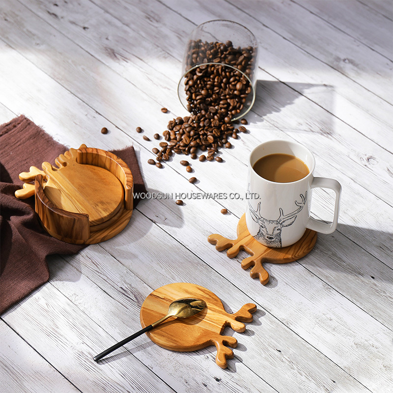 Woodsun Custom Logo Olive Wood Tea Coffee Coaster Set 2025 New Product