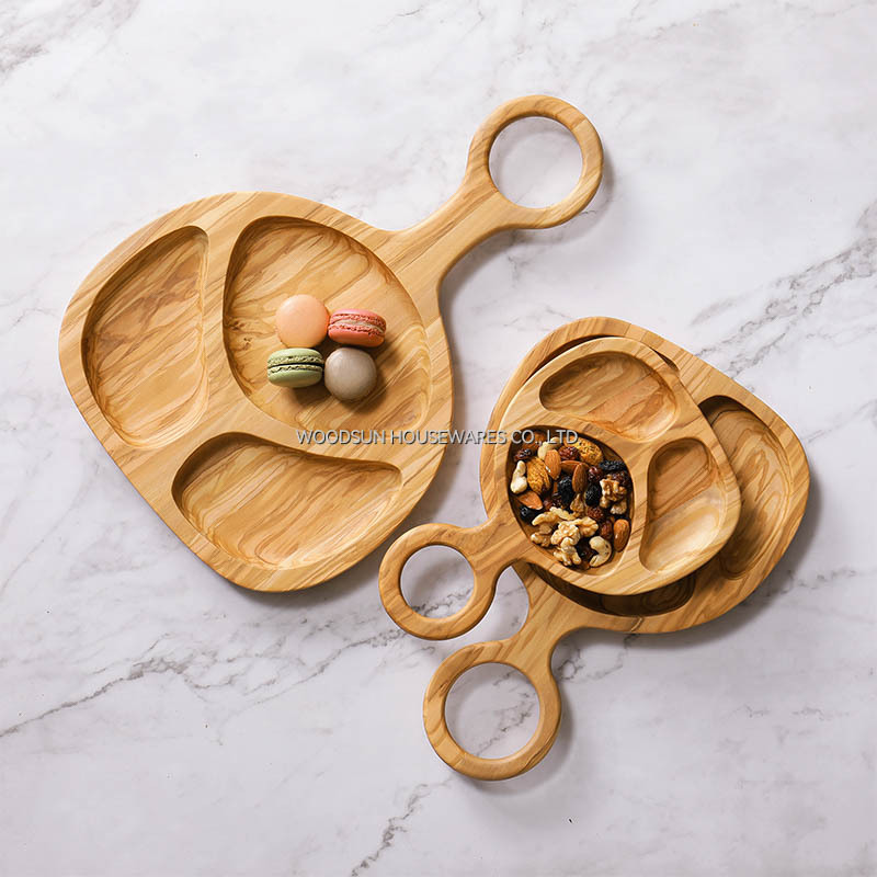 Woodsun Modern 3 Grids Chip and Dip Wooden Serve Plates