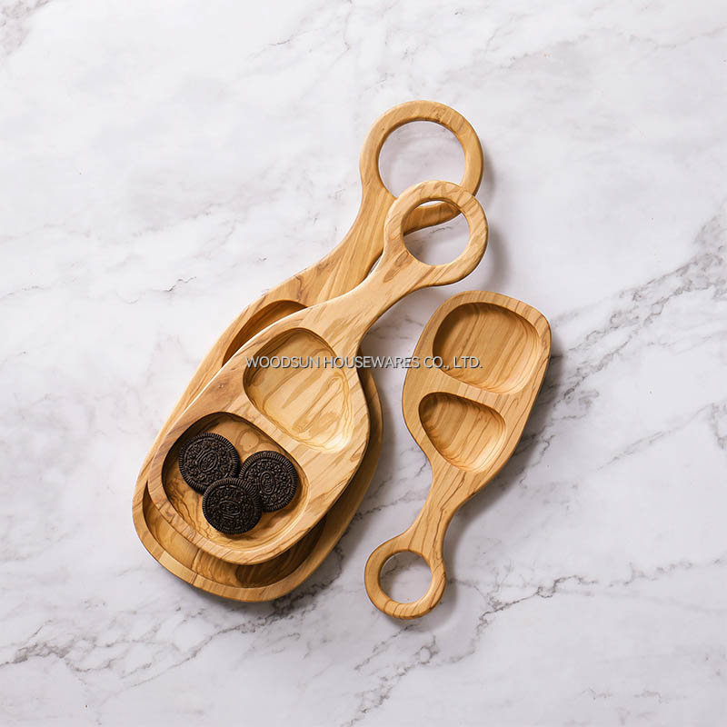 Woodsun Custom Divided Holzerne Snackteller Mit Griff Plato De Merienda Wooden Plates 2026 for Serving