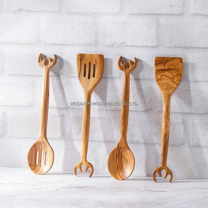 WOODSUN Manufacturer Olive Wooden Spatula Spoon Set for Kitchen Cooking