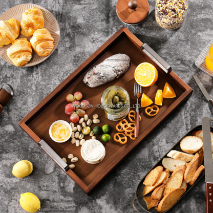 Woodsun Metal Handle Rustic Wood Serving Board Plate Tray