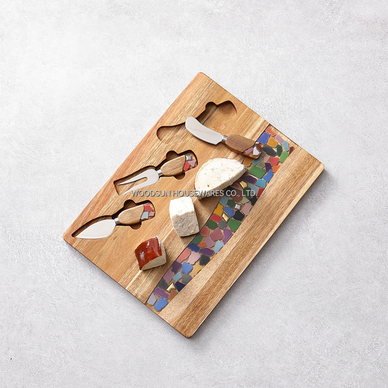 Woodsun Acacia 420J2 Resin Wholesale Wooden Cheese Board Charcuterie Board