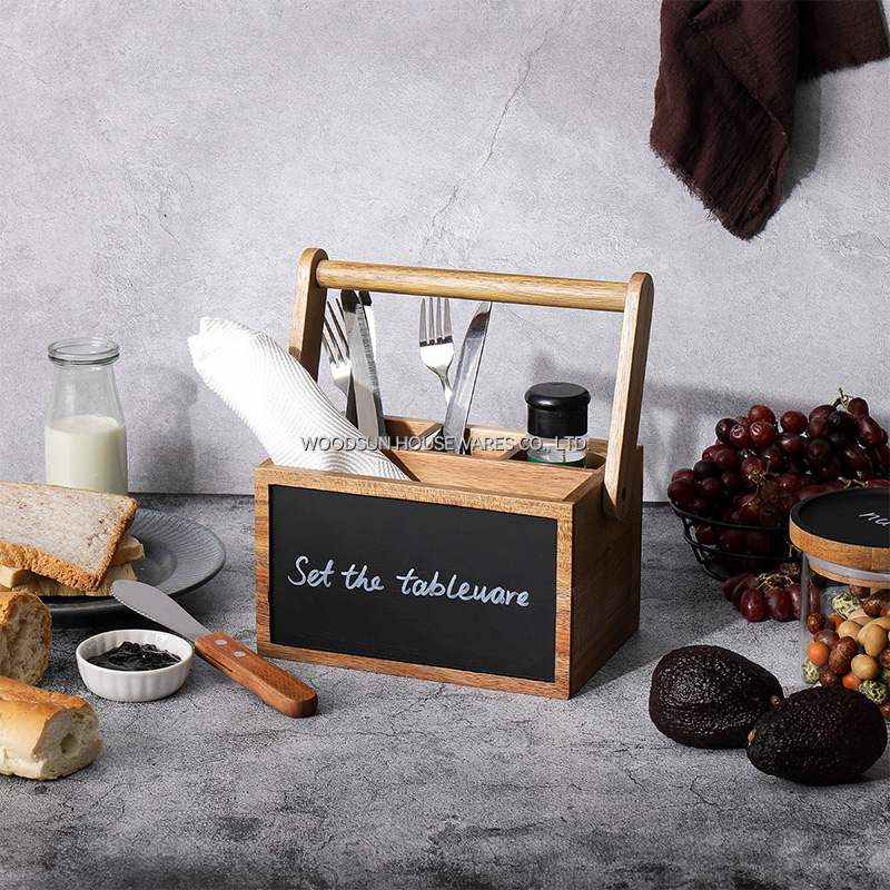 Woodsun 2026 Acacia Wood Cutlery Organizer Storage Box Kitchen Utensils for Cooking Tools