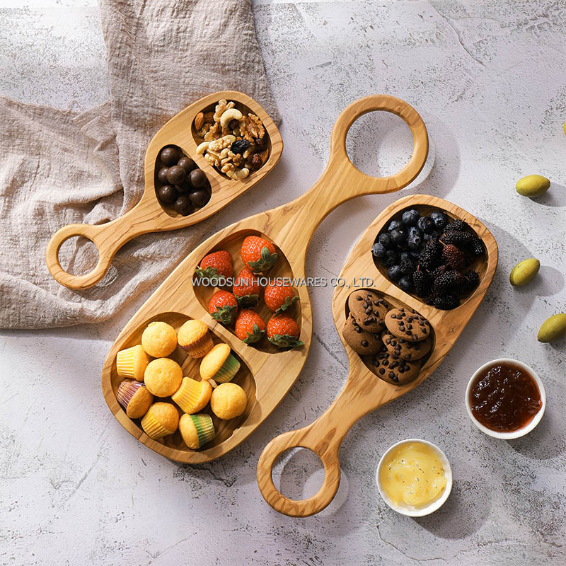 Woodsun Custom Divided Holzerne Snackteller Mit Griff Plato De Merienda Wooden Plates 2026 for Serving