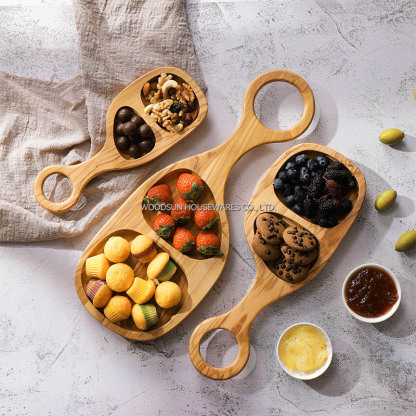 Woodsun Custom Divided Holzerne Snackteller Mit Griff Plato De Merienda Wooden Plates 2026 for Serving