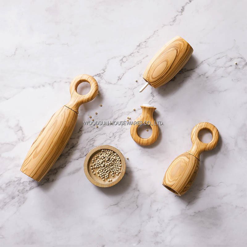 Woodsun Olive Wood Kitchenware Salt and Pepper Mills Grinder Set Gold