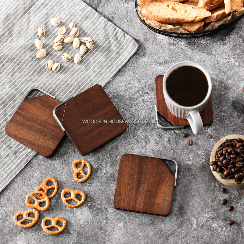 Woodsun Metal Triangle Ring Wood Coffee Coaster Cup Mat