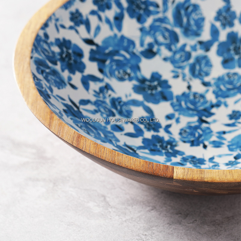 Woodsun Traditional Chinese Decal Custom Printed Wooden Salad Bowls