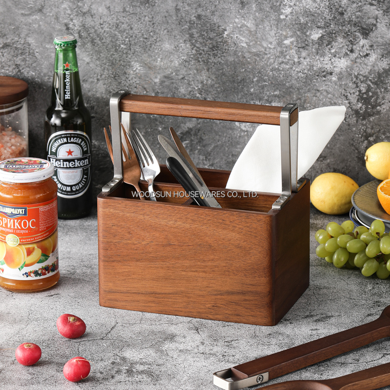 Woodsun Kitchen Utensil and Gadgets Wooden Metal Kitchen Cutlery Tray Holder