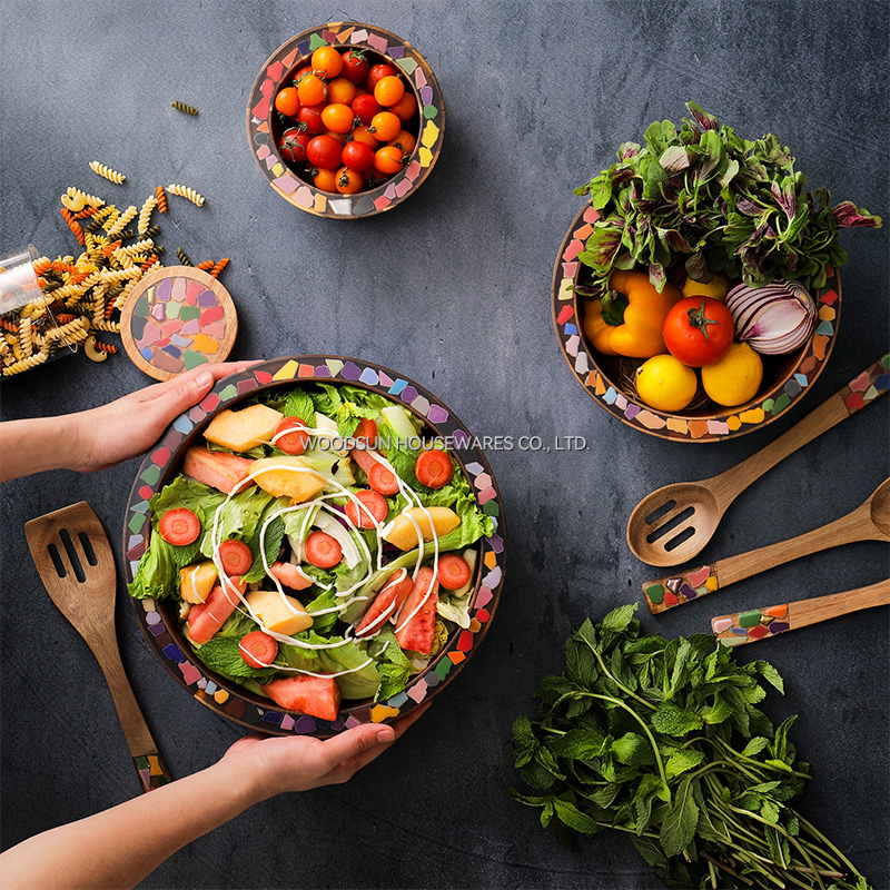 Woodsun Varnish Finish Acacia Wood Resin Wooden Salad Serving Bowl