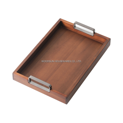 Woodsun Metal Handle Rustic Wood Serving Board Plate Tray