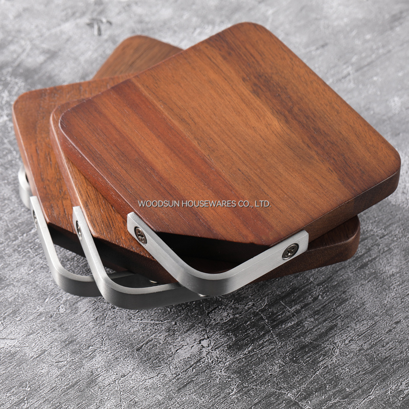 Woodsun Metal Triangle Ring Wood Coffee Coaster Cup Mat