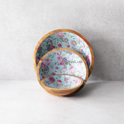 Woodsun Traditional Chinese Decal Custom Printed Wooden Salad Bowls