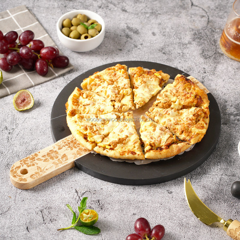 Woodsun Laser Pattern Marble And Rubber Wood Cutting Board 2024 Black Marble Chopping Block