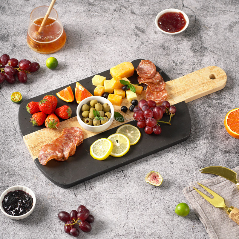 WOODSUN Custom Manufacturer Laser Pattern 2025 Combination Rubber Marble Wood Cutting Board