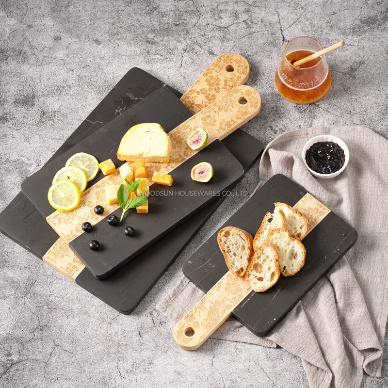 Woodsun Custom Manufacturer Laser Pattern Acacia Wood And Marble Serving Charcuterie Board