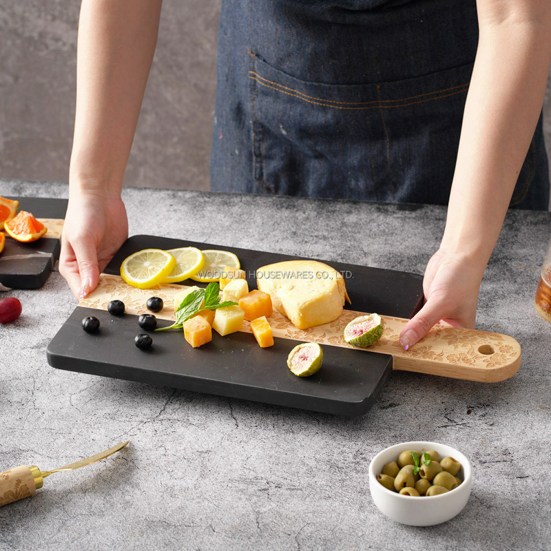 Woodsun Custom Manufacturer Laser Pattern Acacia Wood And Marble Serving Charcuterie Board