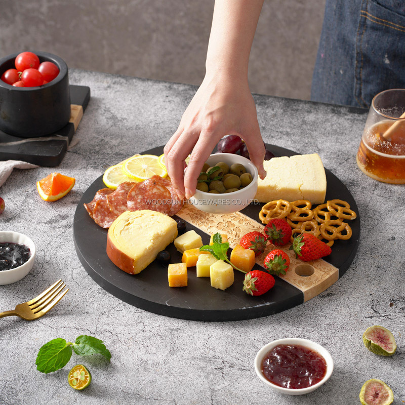 Woodsun Custom Manufacturer Laser Pattern 2025 Rubber Wood Cutting Board Black Marble