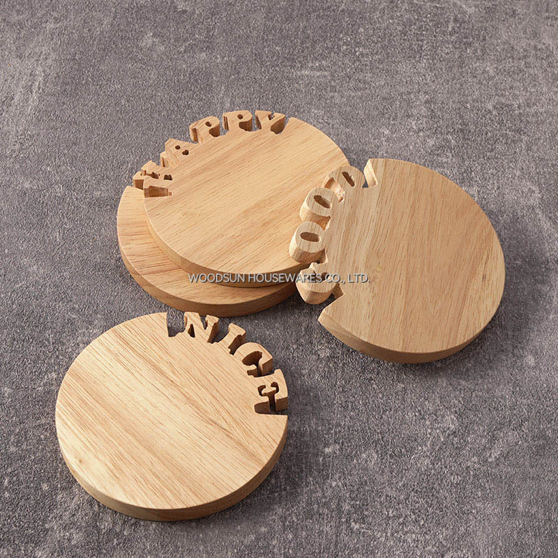 Woodsun Modern Untersetzer Tatakan Gelas Solid Lettering Wooden Coaster Set
