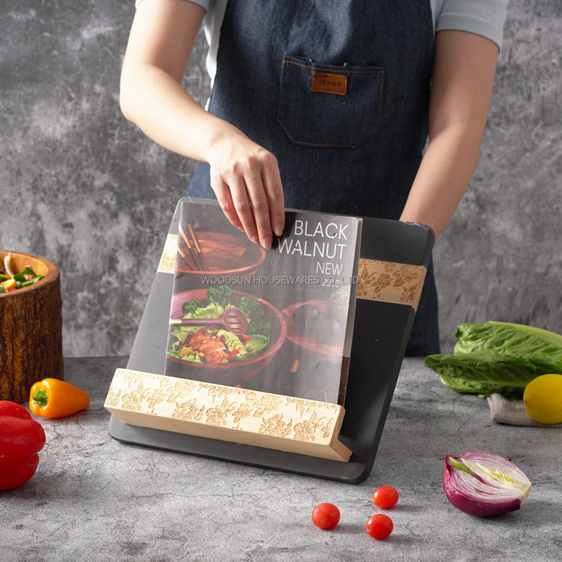 WOODSUN Wooden Cookbook Stand Recipe Book Holder for Display Rack Farmhouse Cook Books Shelf for Kitchen Counter