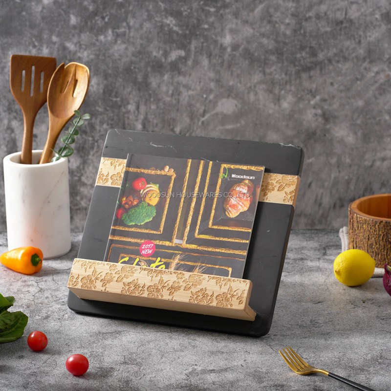 WOODSUN Wooden Cookbook Stand Recipe Book Holder for Display Rack Farmhouse Cook Books Shelf for Kitchen Counter