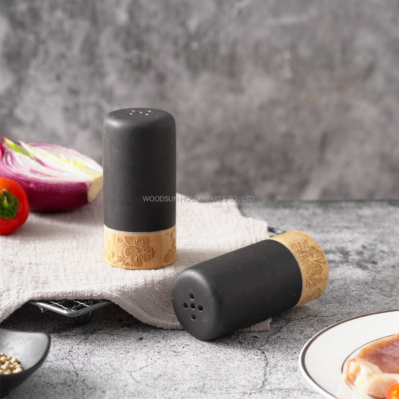 Woodsun Manufacturer Laser Engraving Rubber Wood Commercial Marble Salt Shaker