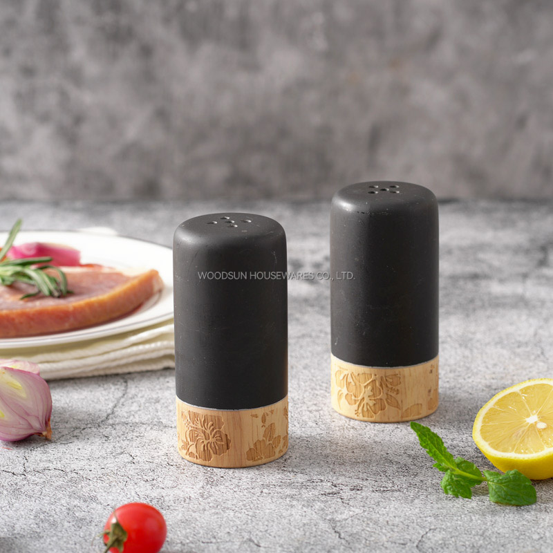 Woodsun Manufacturer Laser Engraving Rubber Wood Commercial Marble Salt Shaker