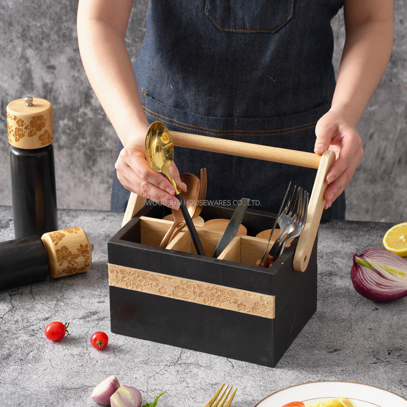 Woodsun Custom Manufacturer Wood Marble Kitchen Caddy Storage Basket For Kitchen Tool Accessories