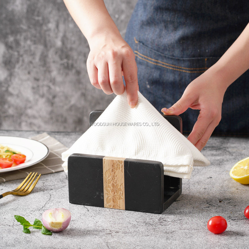 Woodsun Laser Engraving 2025 Luxury Wooden Marble Combination Napkin Holder Tissue Box 