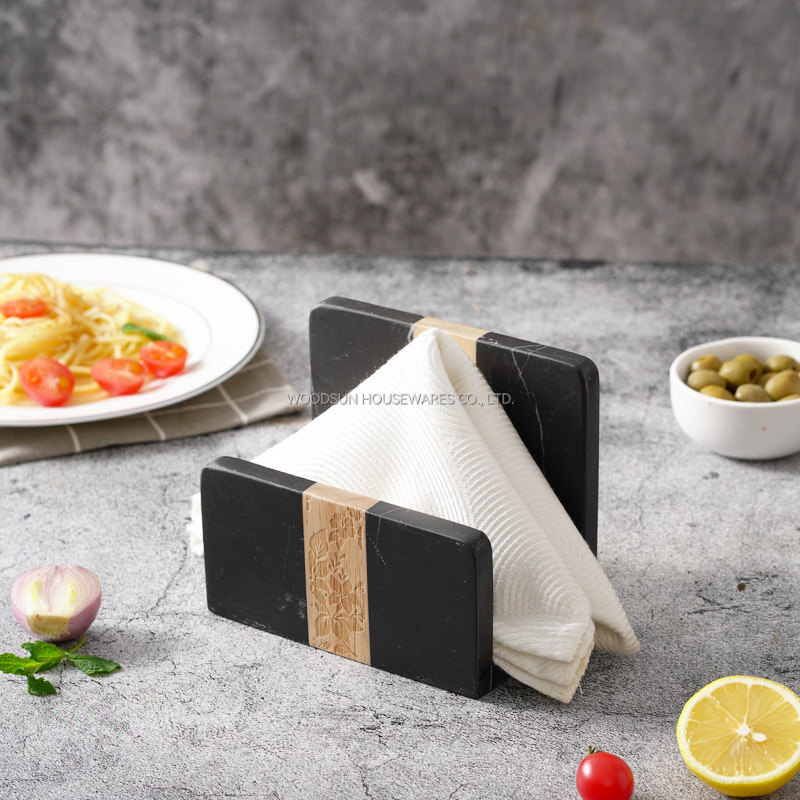 Woodsun Laser Engraving 2025 Luxury Wooden Marble Combination Napkin Holder Tissue Box 