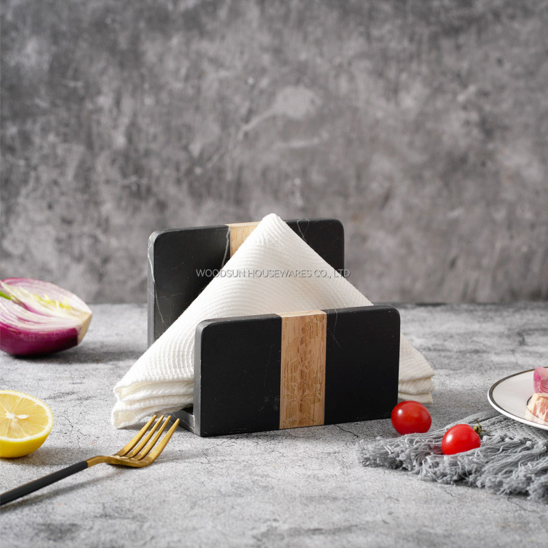 Woodsun Laser Engraving 2025 Luxury Wooden Marble Combination Napkin Holder Tissue Box 