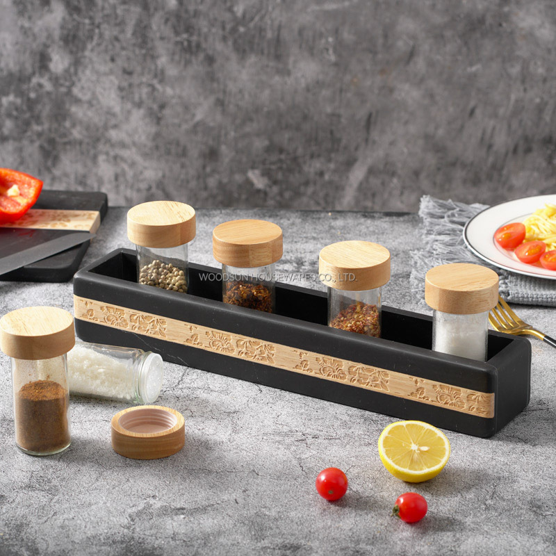 WOODSUN Manufacturer Laser Engraving Salt And Pepper Rack Spice Container