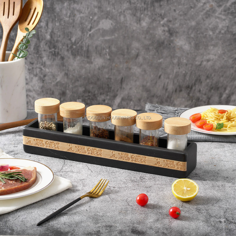 WOODSUN Manufacturer Laser Engraving Salt And Pepper Rack Spice Container