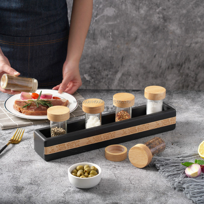 WOODSUN Manufacturer Laser Engraving Salt And Pepper Rack Spice Container