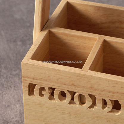 Woodsun Wood Silverware Caddy with Handle Wooden Utensil Holder Basket China Manufacturer