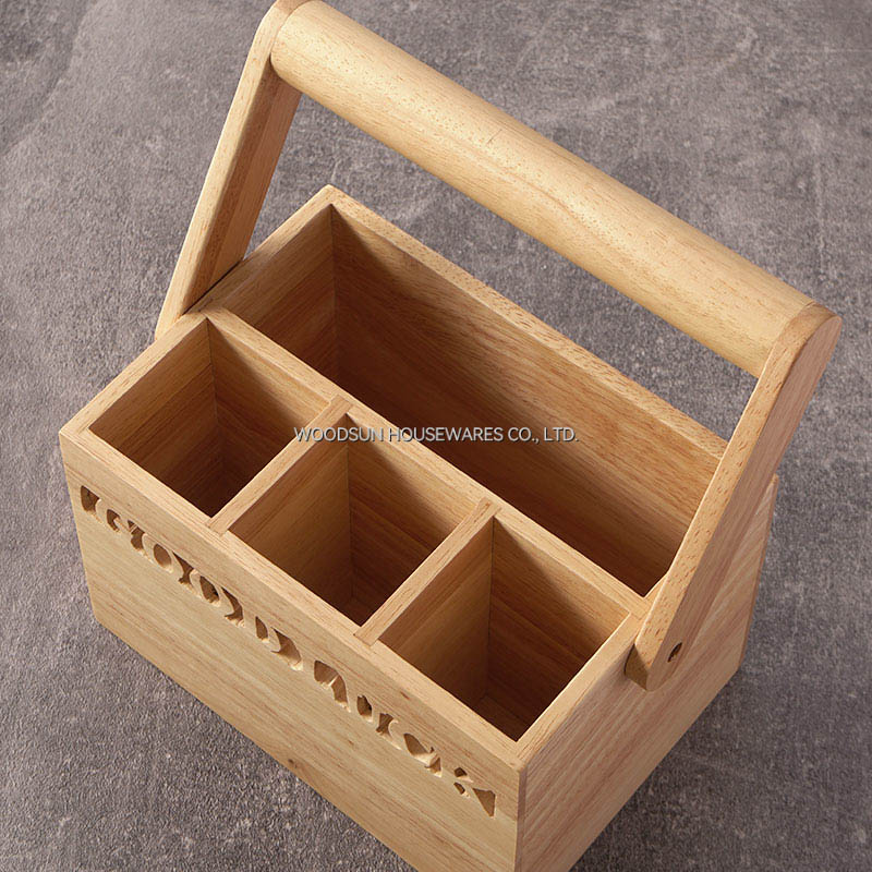 Woodsun Wood Silverware Caddy with Handle Wooden Utensil Holder Basket China Manufacturer