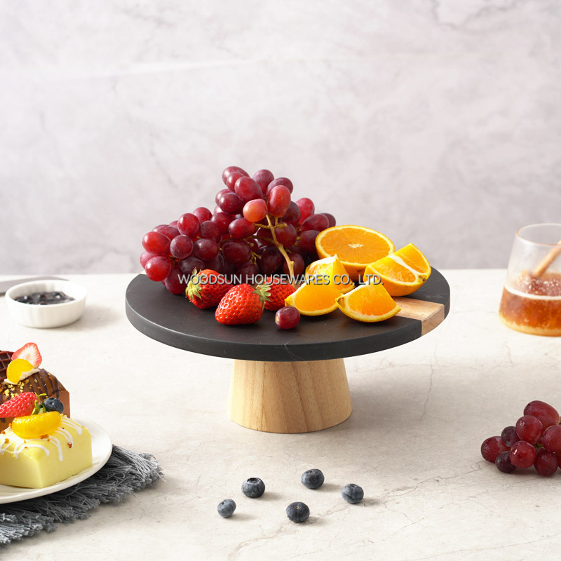 Woodsun New Design 2025 Black Marble Wooden Cake Stand Wedding Cakes Stand